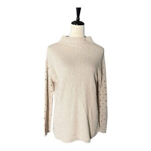 Anthropologie Moth Oatmeal Cashmere Blend Long Sleeve Mock Turtleneck Sweater
